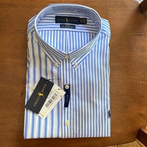 NWT light blue striped Ralph Lauren button up shirt XL